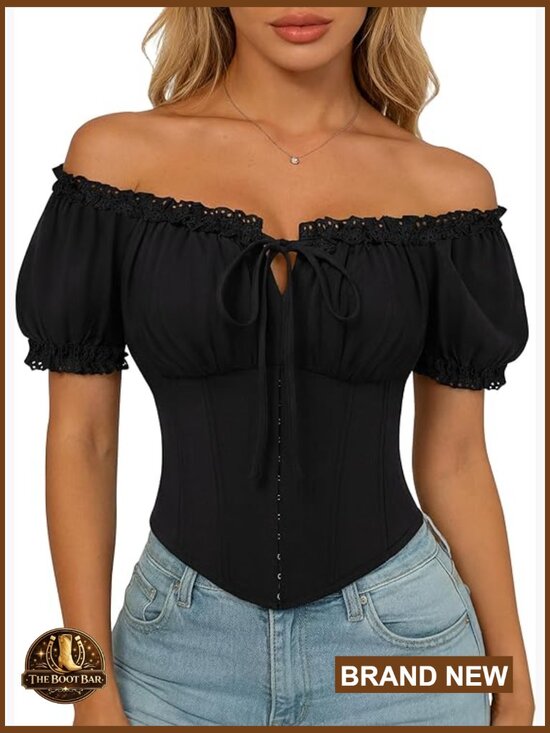 Tops - Corset Top Renaissance Blouse Off Shoulder Lace Square Neck Summer
